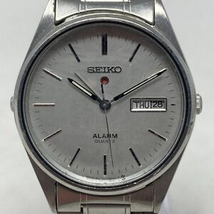 Vtg Seiko Watch Men 34mm Silver Tone Alarm Day Date 5C23-8009 New Battery 6.75"